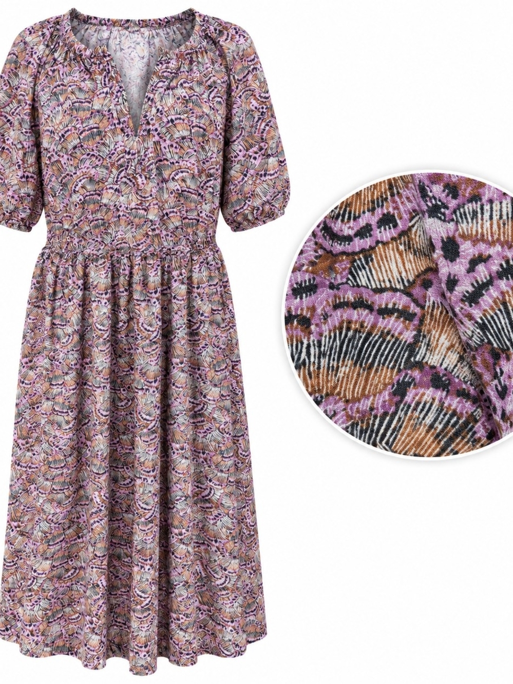 Terra & Sky Whimsical Butterfly Wing Cottagecore Viscose Midi Dress